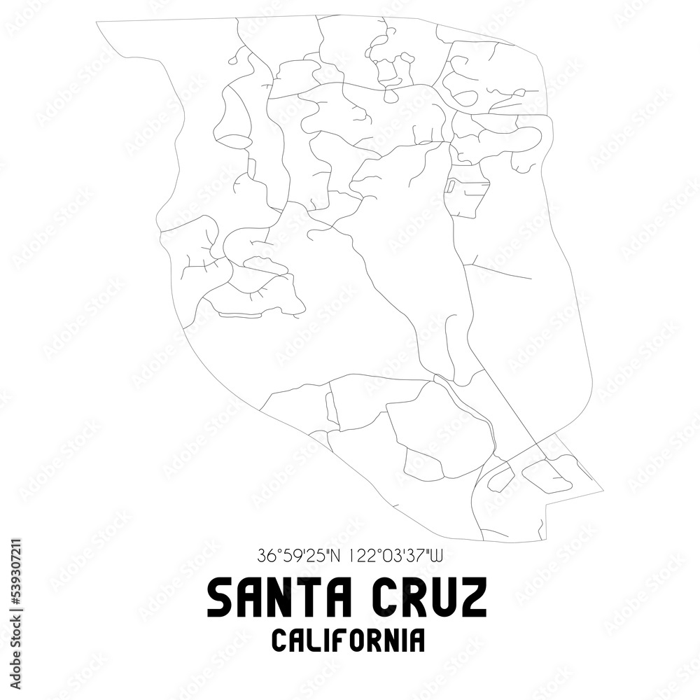 Santa Cruz California. US street map with black and white lines. Santa Cruz California. US street map with black and white lines.