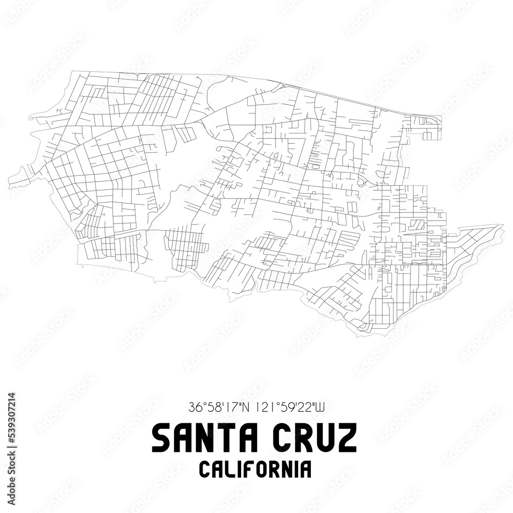 Santa Cruz California. US street map with black and white lines. Santa Cruz California. US street map with black and white lines.