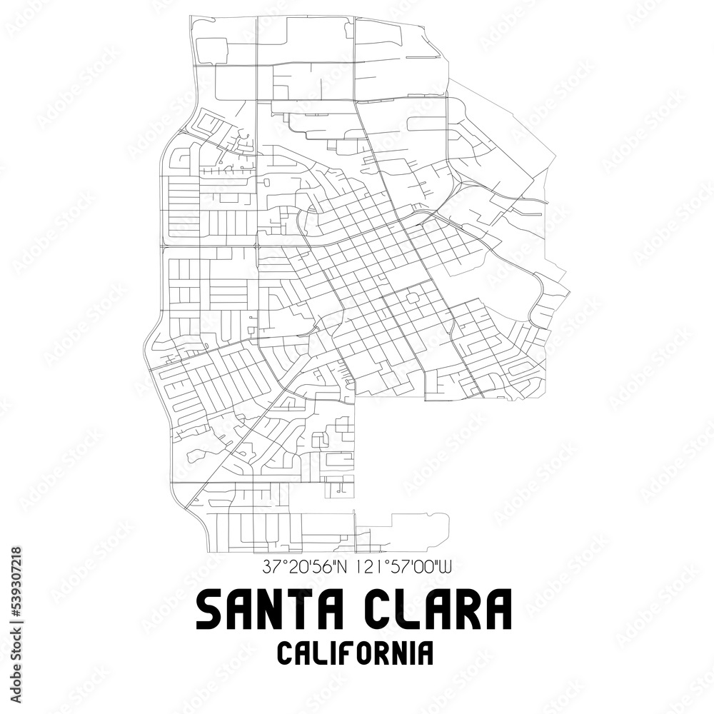 Santa Clara California. US street map with black and white lines.