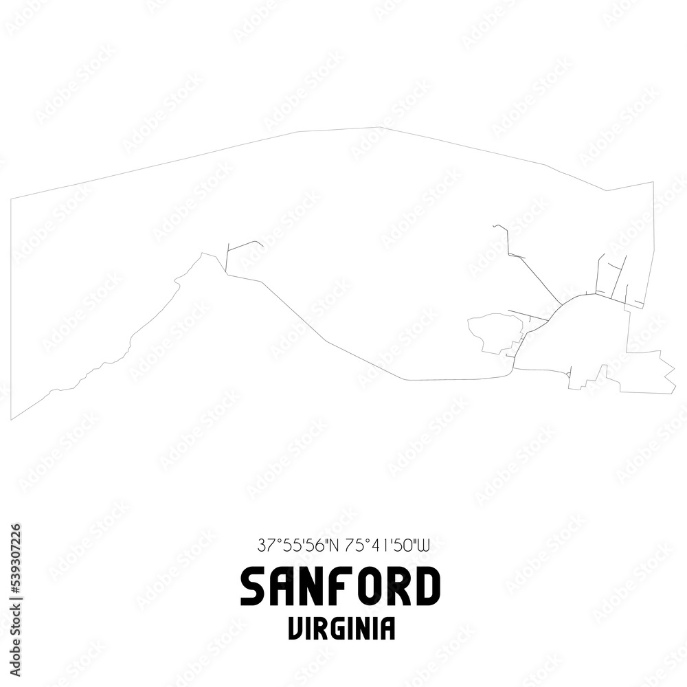Sanford Virginia. US street map with black and white lines.