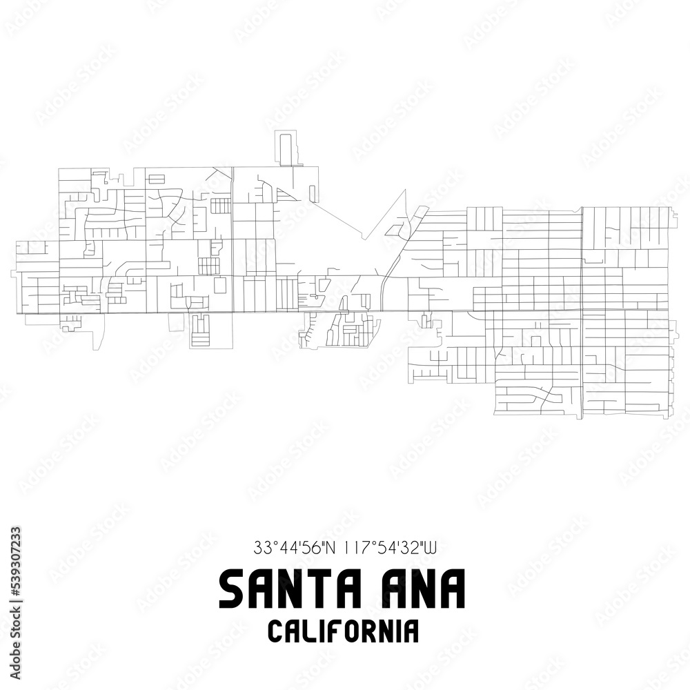 Obraz premium Santa Ana California. US street map with black and white lines.