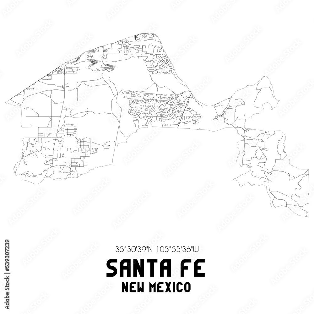 Fototapeta premium Santa Fe New Mexico. US street map with black and white lines.