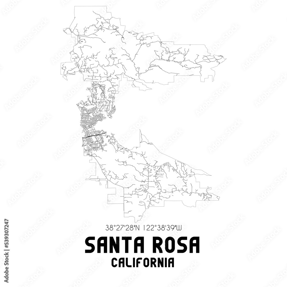 Santa Rosa California. US street map with black and white lines.