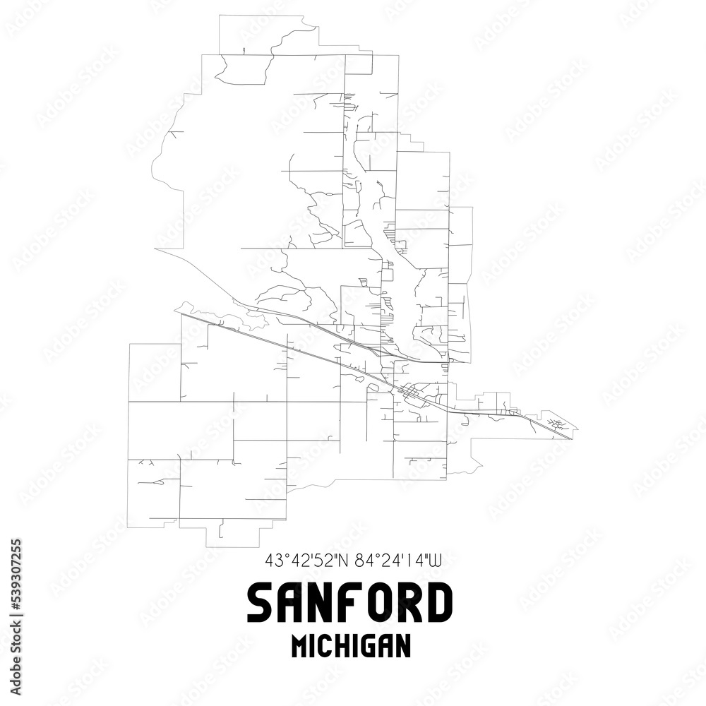 Sanford Michigan. US street map with black and white lines. Sanford Michigan. US street map with black and white lines.