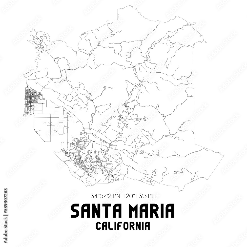 Santa Maria California. US street map with black and white lines.