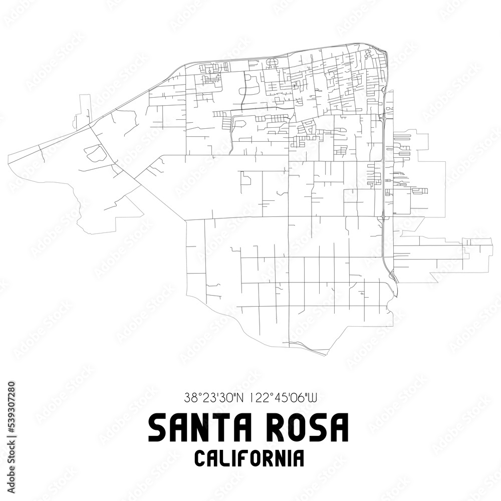 Santa Rosa California. US street map with black and white lines.