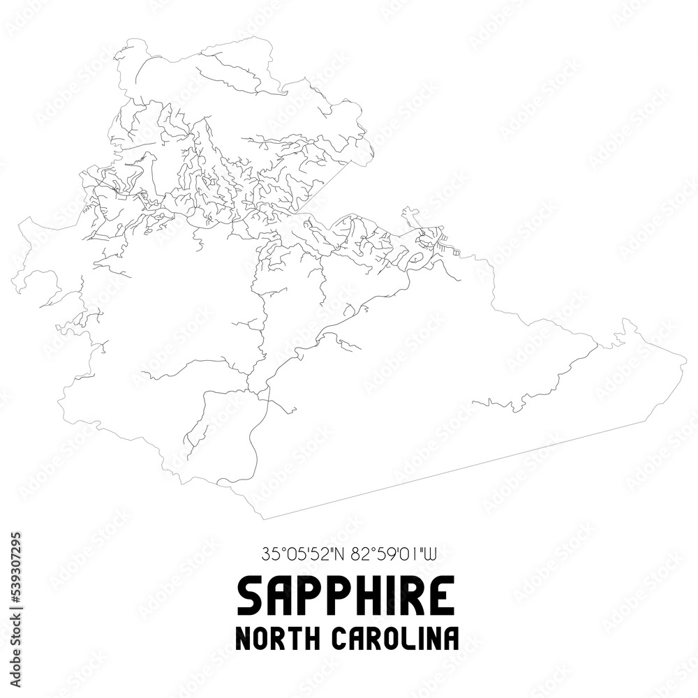 Sapphire North Carolina. US street map with black and white lines.