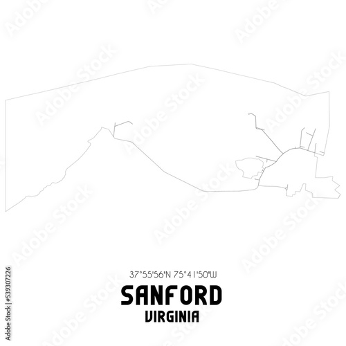 Sanford Virginia. US street map with black and white lines.