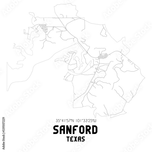 Sanford Texas. US street map with black and white lines.