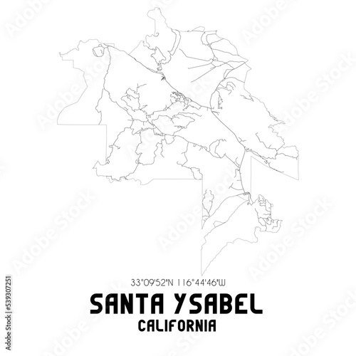 Santa Ysabel California. US street map with black and white lines.