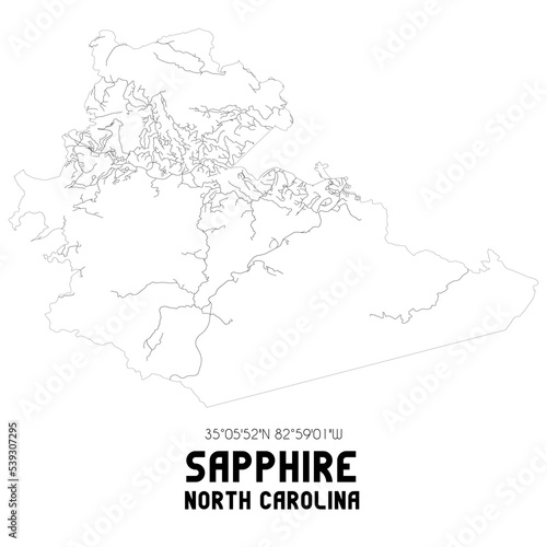 Sapphire North Carolina. US street map with black and white lines.