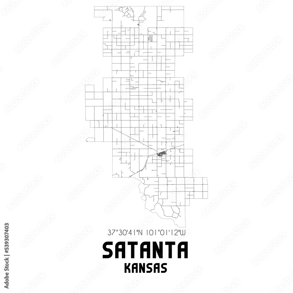 Fototapeta premium Satanta Kansas. US street map with black and white lines.