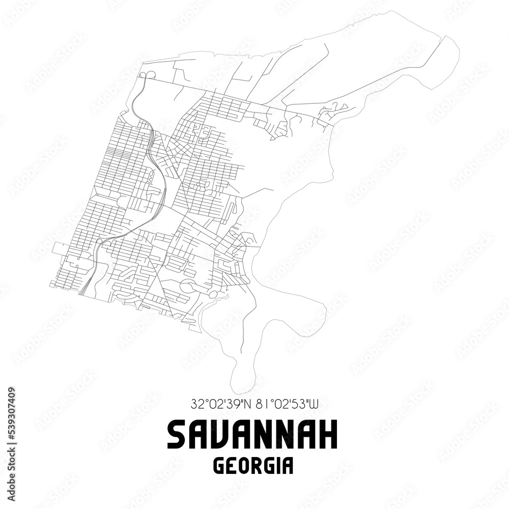 Savannah Georgia. US street map with black and white lines.
