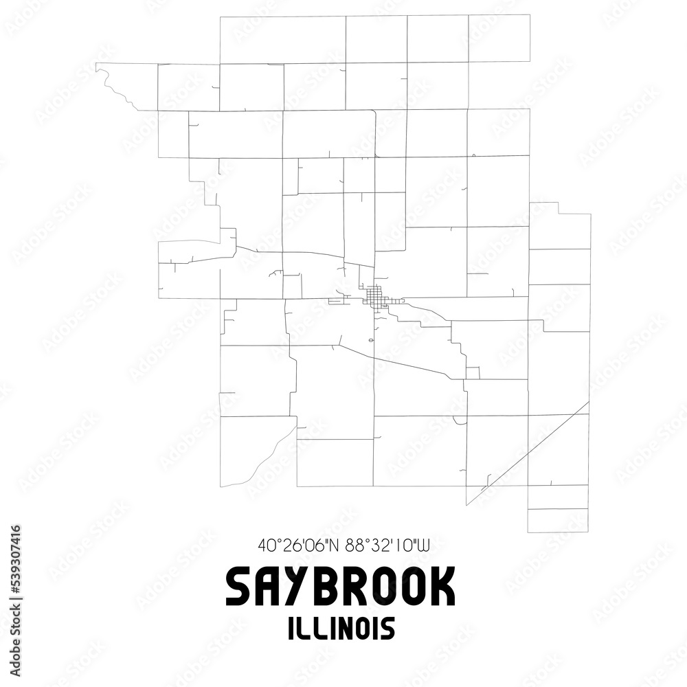Saybrook Illinois. US street map with black and white lines.