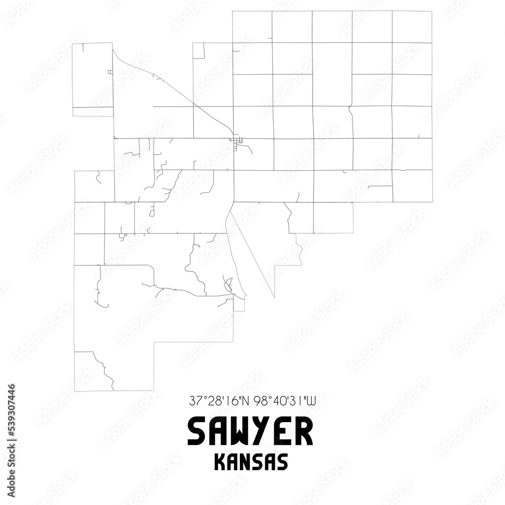 Sawyer Kansas. US street map with black and white lines. Sawyer Kansas. US street map with black and white lines.