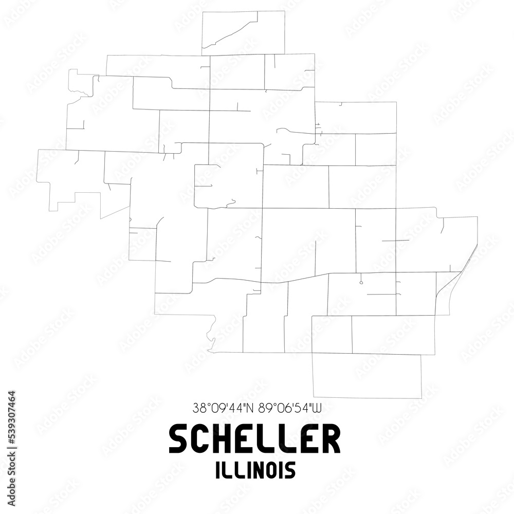 Scheller Illinois. US street map with black and white lines. Scheller Illinois. US street map with black and white lines.