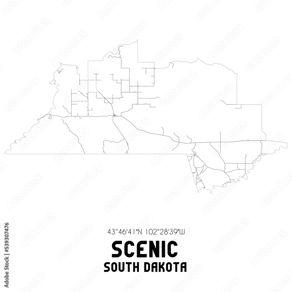 Scenic South Dakota. US street map with black and white lines.