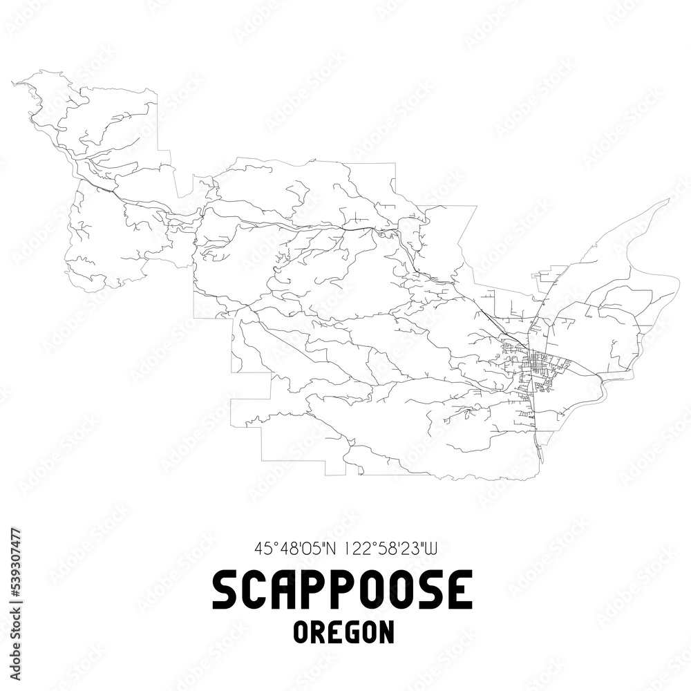 Scappoose Oregon. US street map with black and white lines. Scappoose Oregon. US street map with black and white lines.