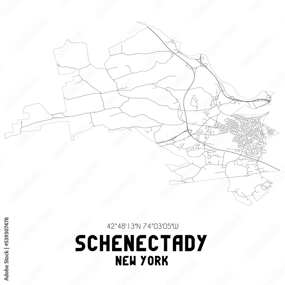 Schenectady New York. US street map with black and white lines.