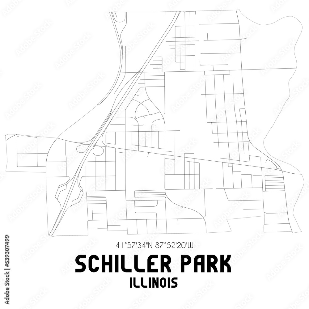 Schiller Park Illinois. US street map with black and white lines.