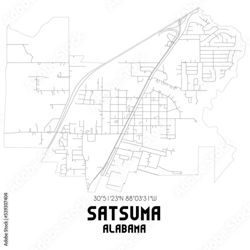 Satsuma Alabama. US street map with black and white lines.