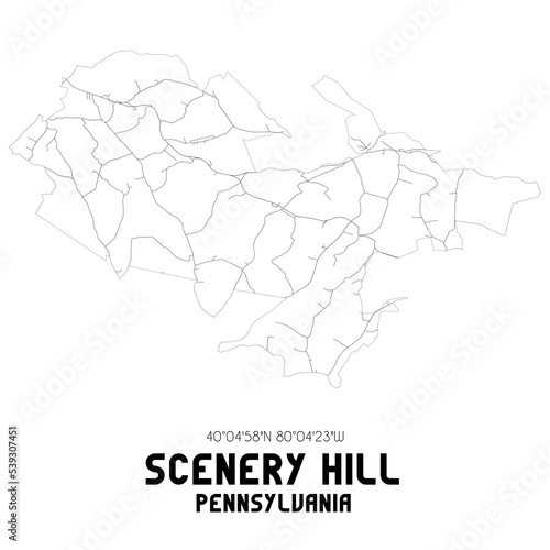 Scenery Hill Pennsylvania. US street map with black and white lines.