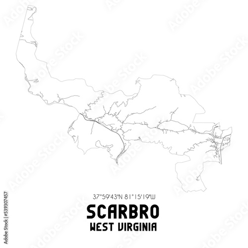 Scarbro West Virginia. US street map with black and white lines.
