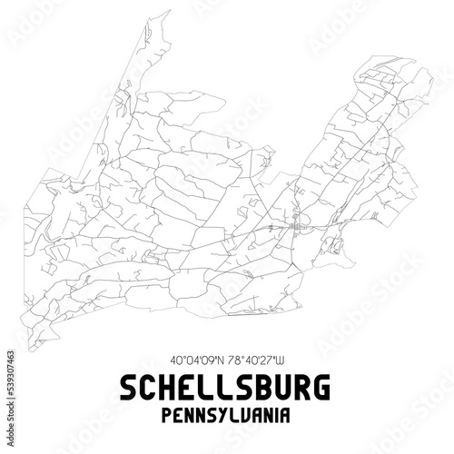 Schellsburg Pennsylvania. US street map with black and white lines.