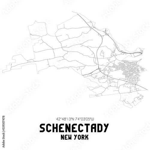 Schenectady New York. US street map with black and white lines.