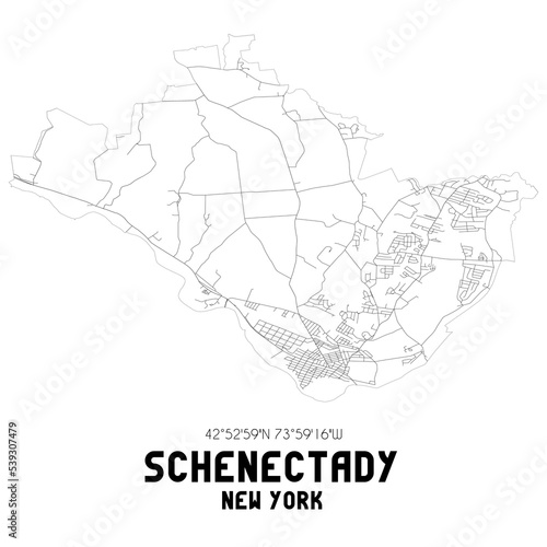 Schenectady New York. US street map with black and white lines.