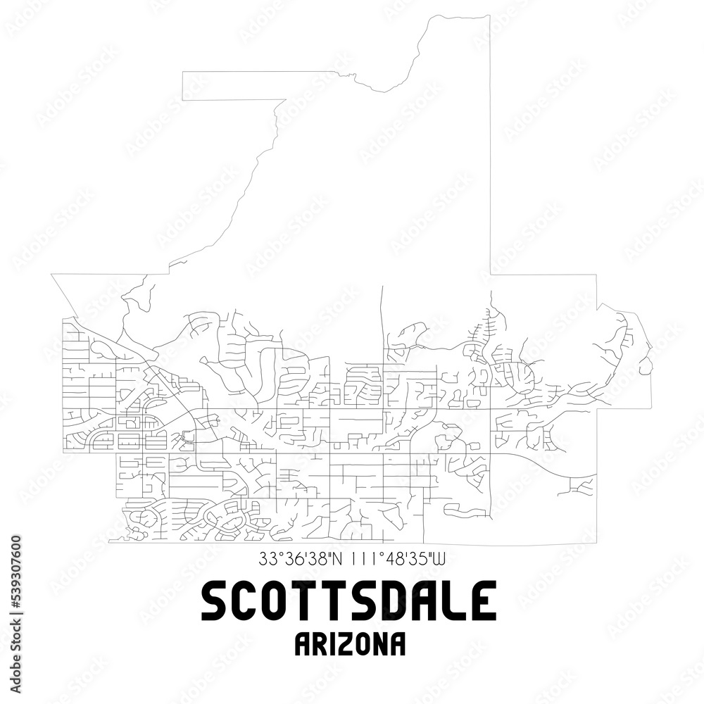 Obraz premium Scottsdale Arizona. US street map with black and white lines.