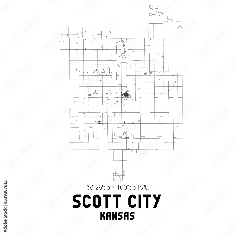 Scott City Kansas. US street map with black and white lines. Scott City Kansas. US street map with black and white lines.