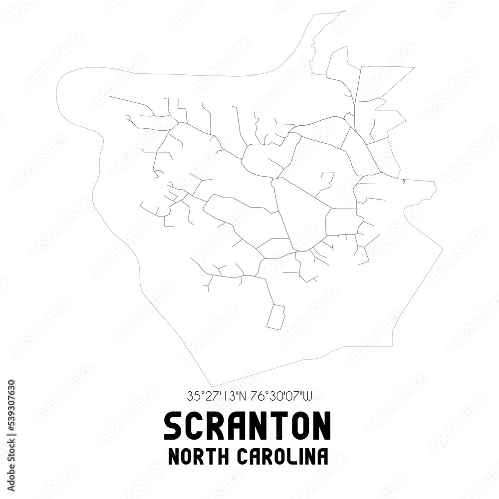 Scranton North Carolina. US street map with black and white lines.