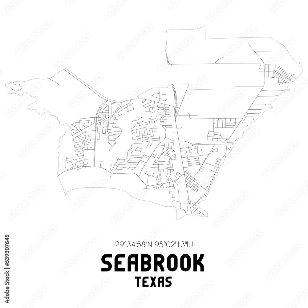 Seabrook Texas. US street map with black and white lines.