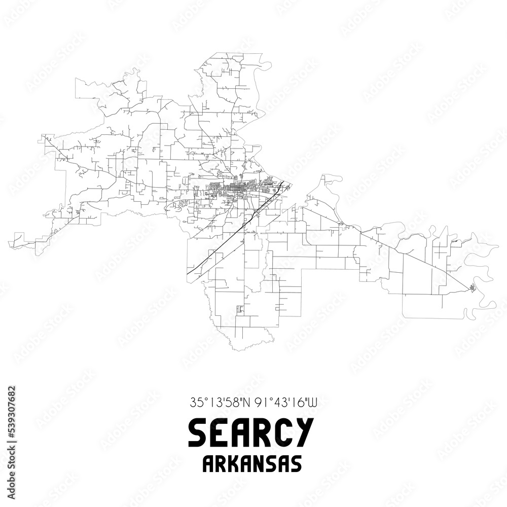 Searcy Arkansas. US street map with black and white lines.