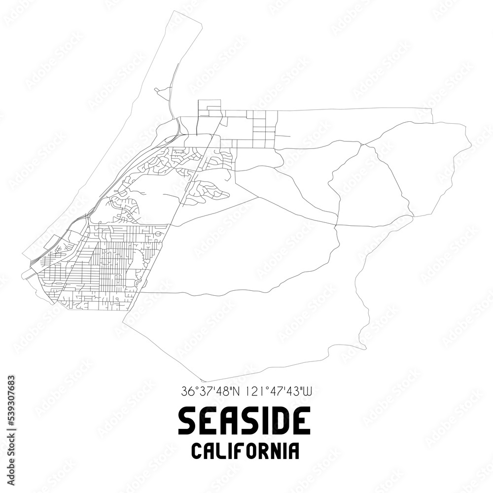 Fototapeta premium Seaside California. US street map with black and white lines.