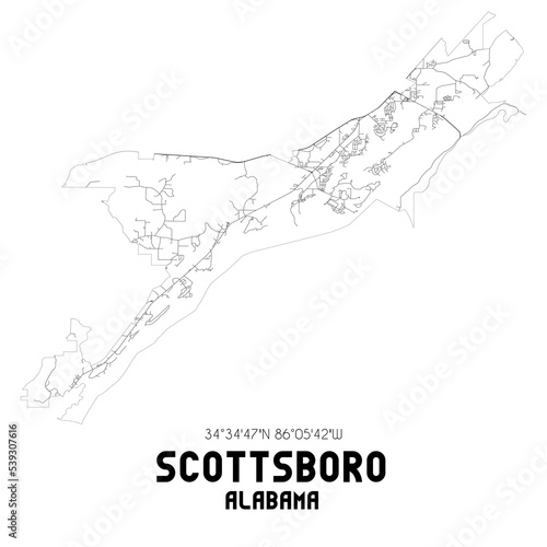 Scottsboro Alabama. US street map with black and white lines.