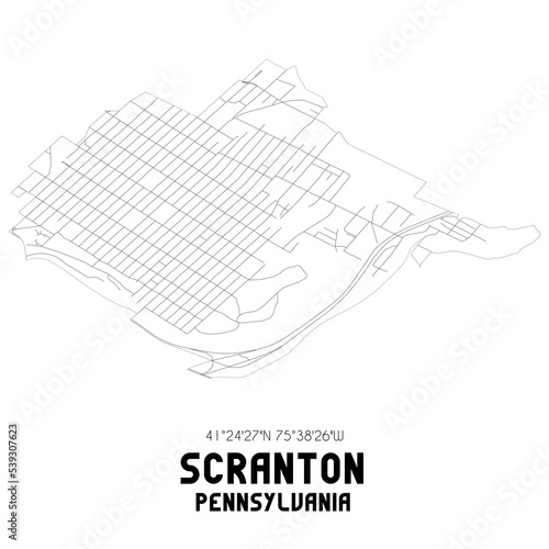 Scranton Pennsylvania. US street map with black and white lines.