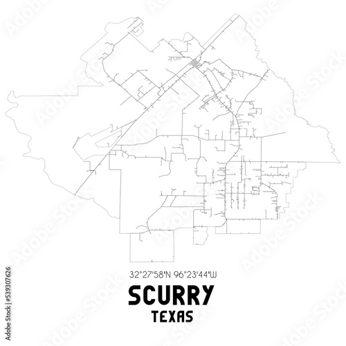 Scurry Texas. US street map with black and white lines.