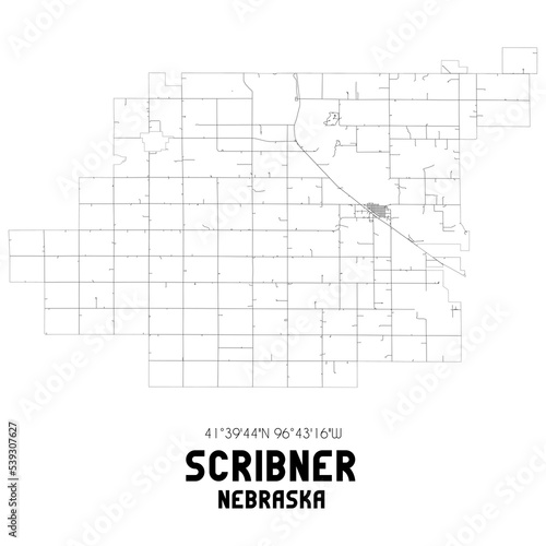 Scribner Nebraska. US street map with black and white lines.