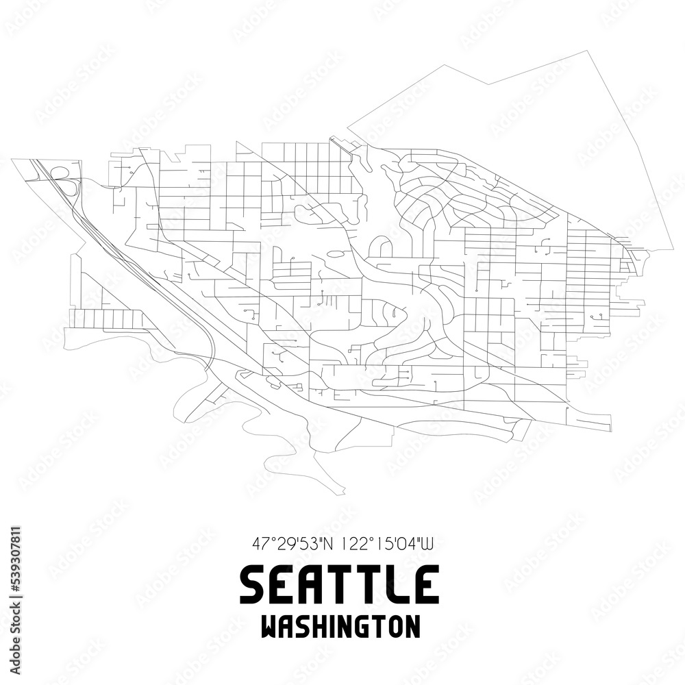 Seattle Washington. US street map with black and white lines. Seattle Washington. US street map with black and white lines.