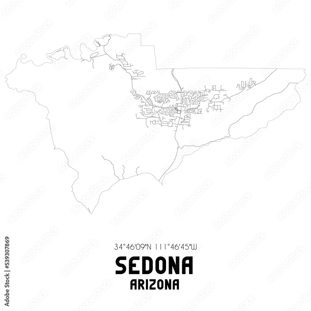 Sedona Arizona. US street map with black and white lines.