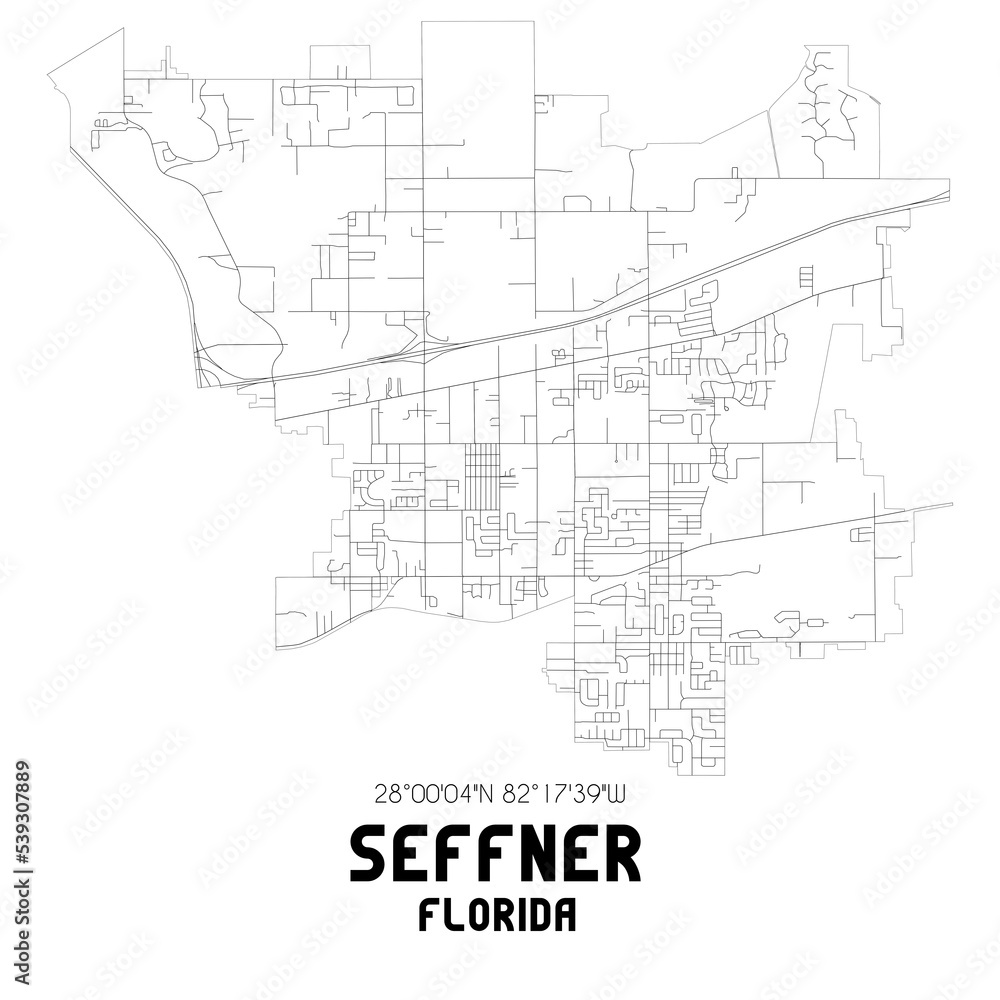Seffner Florida. US street map with black and white lines.