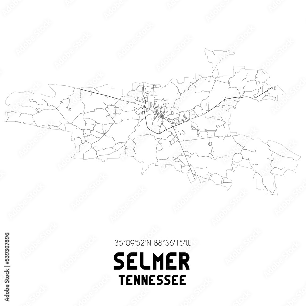 Selmer Tennessee. US street map with black and white lines. Stock ...