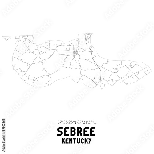 Sebree Kentucky. US street map with black and white lines.