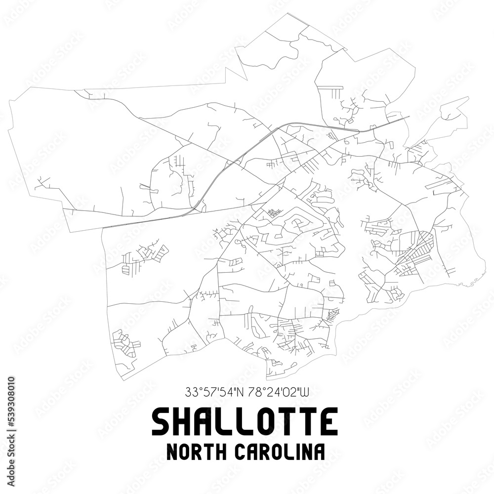 Shallotte North Carolina. US street map with black and white lines.