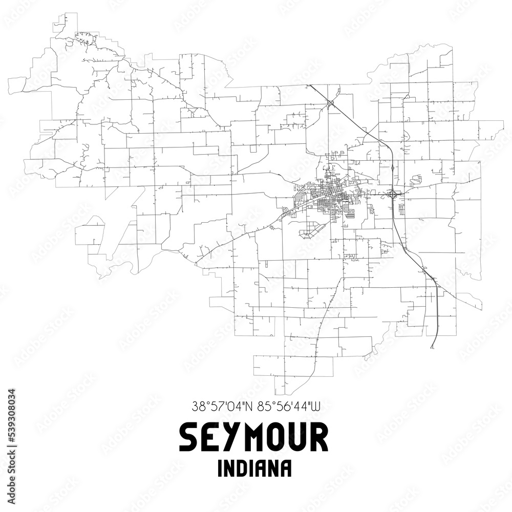 Seymour Indiana. US street map with black and white lines. Stock