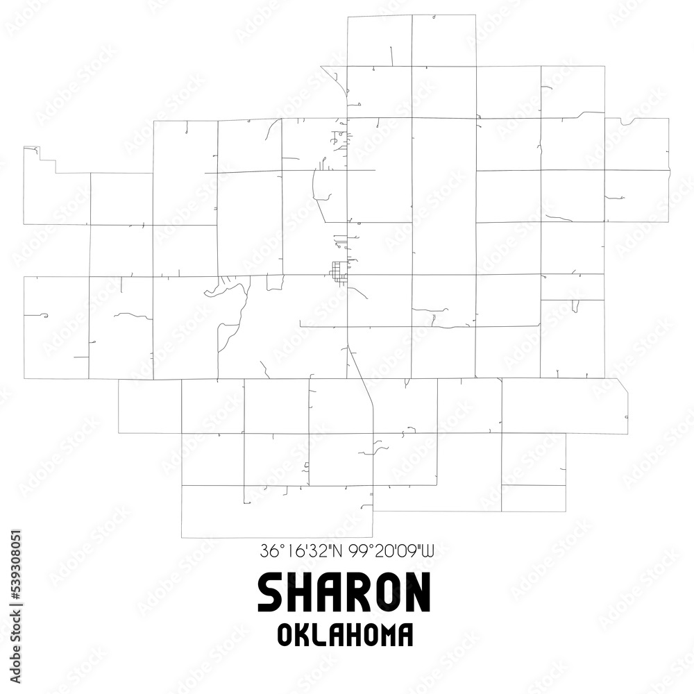 Sharon Oklahoma. US street map with black and white lines.