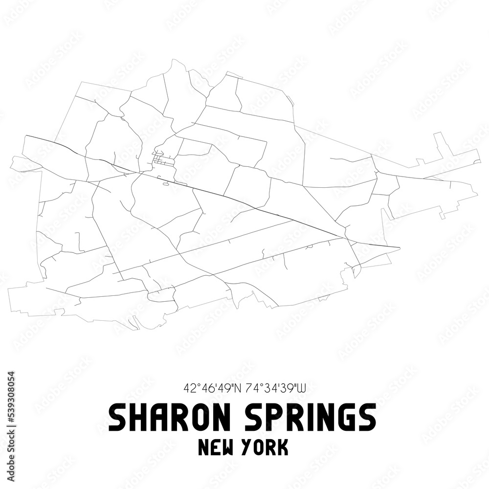 Sharon Springs New York. US street map with black and white lines.
