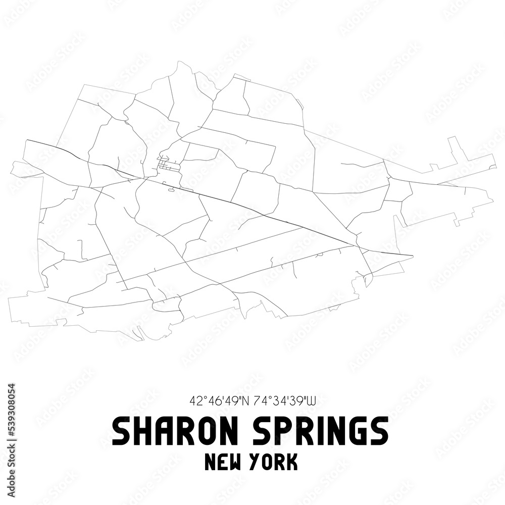 Sharon Springs New York. US street map with black and white lines